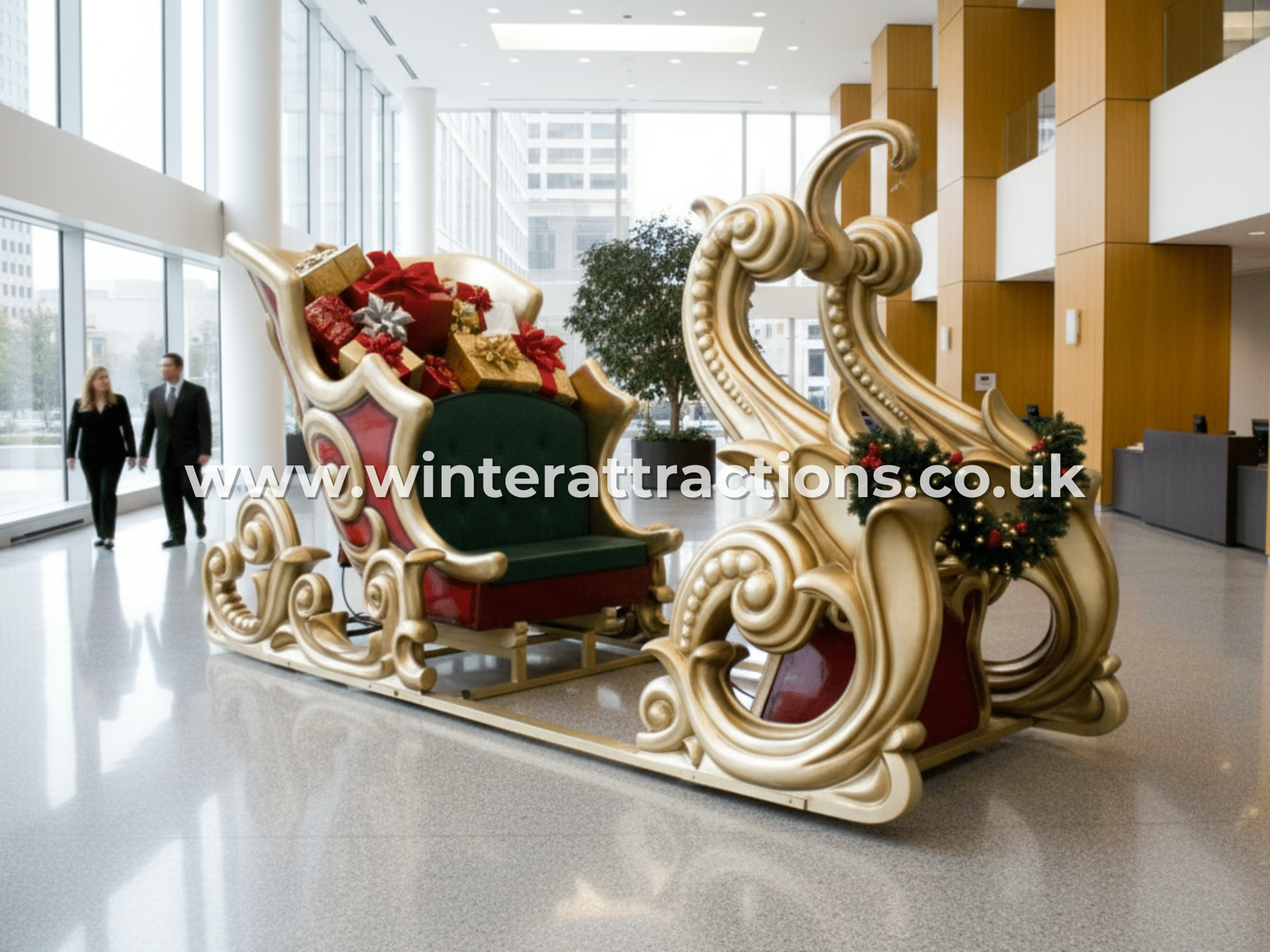 Giant Santa Sleigh Corporate Lobby