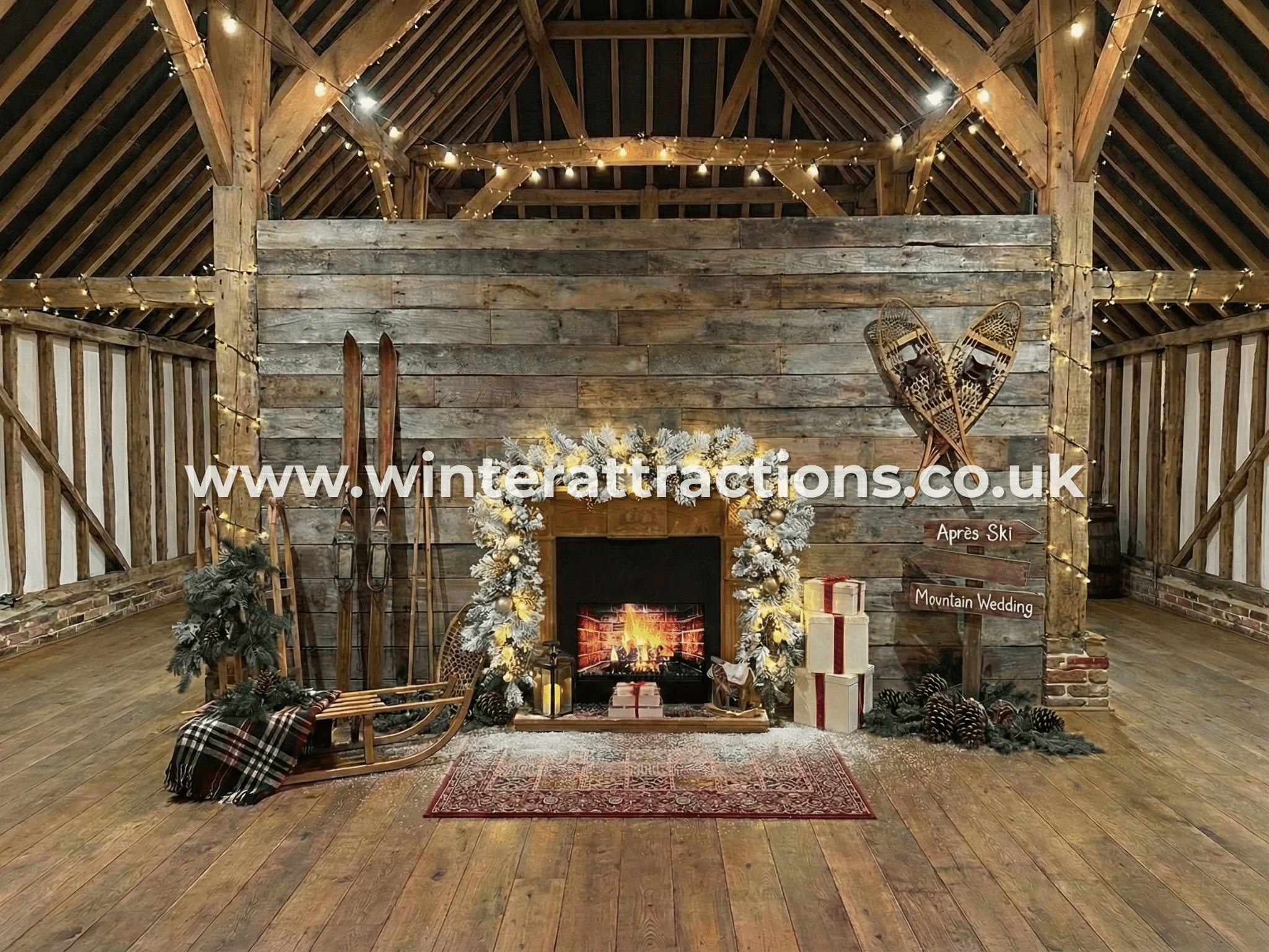 Video Animated Fireplace Display Prop - Ski Themed Barn